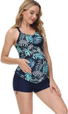 1 x RAW Customer Returns Maacie Maternity Tankini Two Piece Summer Floral Print Swimsuit for Pregnant Women Blue XL - RRP €35.99