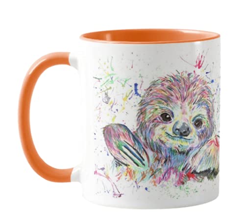 1 x Brand New Vixar Sloth Watercolor Rainbow Art Colored Mug Gift Birthday Work Office Christmas Tea Coffee Orange  - RRP €12.0