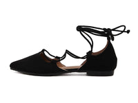 2 x Brand New CAIJ Pointed Toe Lace Up Strap Ballerina Flats Ankle Strap Flat Shoes for Women Black - RRP €55.84