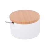 1 x RAW Customer Returns KOOK TIME ceramic sugar bowl with spoon and lid made of bamboo - sugar spoon for home and kitchen, modern spherical shape, for sugar, cheese, spices, 12.5 x 10 x 6.5 cm, white - RRP €18.83