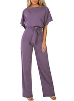 1 x RAW Customer Returns HAPPY SAILED Women s Long Sleeve O-Neck Elegant Long Jumpsuit Overall Trouser Suit Playsuit Romper Purple, L - RRP €50.41