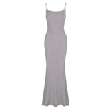 1 x RAW Customer Returns REORIA Sexy Lounge Maxi Dress Women Slip Elegant Sleeveless Ribbed Bodycon Maxi Dress for Wedding Guest Light Grey S - RRP €34.86