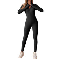 1 x RAW Customer Returns Litthing Women s One Piece Tracksuit Sports Long Sleeves Bodycon Jumpsuit Sexy Elegant Zipper Set for Yoga Gym Clothing Ribbed Sports Playsuit - RRP €33.99