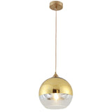 1 x RAW Customer Returns Pendant Light with Wood Plated Glass Ball Lampshade Modern Simple Ceiling Light Hanging Lamp Kitchen Island Dining Room Bedroom Chandelier Gold, 15cm  - RRP €44.99