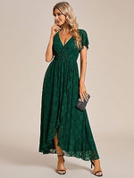 1 x RAW Customer Returns Ever-Pretty Mother Dress Long Lace High Low Short Sleeves V Neck Women Evening Dresses Dark Green 52 - RRP €59.99