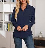 1 x RAW Customer Returns NONSAR Women s Blouse V-Neck Shirts Elegant Long Sleeve Casual Work Tops with Buttons Tops Long Sleeve Shirt XXL, Dark Blue  - RRP €28.99