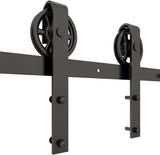 1 x RAW Customer Returns Sliding door fitting 173cm sliding doors sliding door system complete set guide rail roller set black for 1 wooden door 86cm wide, middle roller in J-shape - RRP €68.07