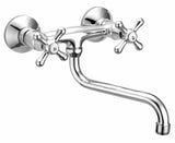 1 x RAW Customer Returns Schl fer 3460110 Wall Mounted Kitchen Tap for Sink, Laundry and Bathroom Sink with Antique Knobs, Universal S Swivel Spout 200mm - RRP €89.0