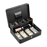 1 x RAW Customer Returns HEOMU metal cash box, lockable, cash box with key lock, 5-compartment coin insert 4 note compartments, iron cash box, 30 cm x 24 cm x 9 cm, black - RRP €29.04