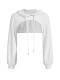 1 x RAW Customer Returns GORGLITTER Women s Crop Hoodie Pullover Very Short Sweatshirts Long Sleeve Jumper Round Collar Cut Outs Shirts with Hood White S - RRP €25.2