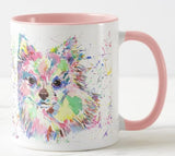 1 x Brand New Vixar Colorful Long Haired Chihuahua Mug with Watercolor - Birthday, Work, Christmas Gift, Tea, Coffee Mug Pink  - RRP €22.8