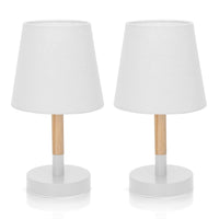 1 x RAW Customer Returns Aigostar 2 Pieces Table Lamp, Small Wooden Bedside Lamp, Desk Lamp with White Fabric Lampshade and Metal Base, E14 Lamp Holder, Vintage for Bedroom, Living Room - RRP €35.16