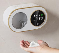 1 x RAW Customer Returns Wall Mounted Automatic Soap Dispenser, 320ml 3000mAh Rechargeable Smart Sensor Foam Dispenser with Digital Clock, IPX5 Waterproof Touchless Soap Dispenser for Bathroom and Kitchen White  - RRP €39.99