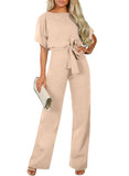 1 x Brand New HAPPY SAILED Women s Long Sleeve O-Neck Elegant Long Jumpsuit Overall Trouser Suit Playsuit Romper Apricot, XXL - RRP €50.41