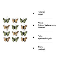 6 x Brand New MIK Funshopping Decorative Butterflies with Clips for Colorful Decorations Set of 12 Pieces, Apricot Green  - RRP €136.8