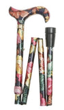 1 x RAW Customer Returns stockshop Folding walking stick - comfortable derby handle with floral rose motif on a sturdy and lightweight adjustable folding metal stick - including narrow buffer - Elite Color Roses - RRP €50.69