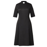 1 x Brand New Catholic Church Priest Dress for Women Half Sleeve Loose Elegant Dress with Tab Insert Stand Collar, Black, X-Small - RRP €33.77