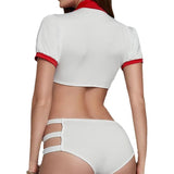 1 x Brand New HOTSO Role Play Nurse Outfit, Mardi Gras Outfits Halloween Lingerie Bedroom Top Pleated Miniskirt Role Play Sexy Lingerie Set Uniforms Hood Briefs L  - RRP €19.2