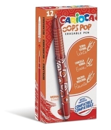 1 x RAW Customer Returns Carioca Erasable Pens Oops Pop Red - 12 Pcs Refillable Erasable Pen Set for School and Office with Cap, Double Eraser and Ergonomic Grip, Red Pens, 12 Pieces - RRP €18.0