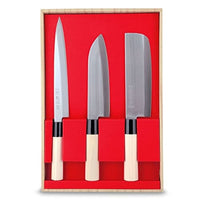 1 x RAW Customer Returns Set 3 Coltelli Giapponesi SekiRyu Sashimi, Santoku Nakiri SR800 - Lama Acciaio Inox - RRP €61.63