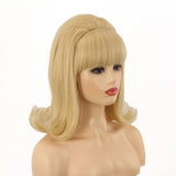 1 x RAW Customer Returns 60s wig FVCENT Hippie Wig 70s Retro Beehive Style Vintage Look Flicked Beehive Bob Outward Wavy Wig with Bangs Blonde  - RRP €25.99