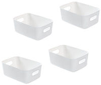 1 x RAW Customer Returns Bgfuni set of 4 storage boxes, organizer box with handles original design , small white plastic box for household, practical storage basket storage box for the bathroom, 20 x 14 x 7.5 cm white  - RRP €15.04