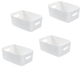 1 x RAW Customer Returns Bgfuni set of 4 storage boxes, organizer box with handles original design , small white plastic box for household, practical storage basket storage box for the bathroom, 20 x 14 x 7.5 cm white  - RRP €15.04