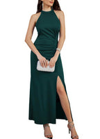 1 x RAW Customer Returns GRACE KARIN Women s Evening Dress Long Sexy Ball Gown Side Slit Halter Neck Dress Maxi Dress for Wedding Cocktail Party Prom Dark Green S - RRP €51.41