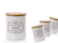 2 x Brand New tris set 3 pcs ceramic jars 10 12 cm wooden lid salt sugar coffee 754166 - RRP €71.44