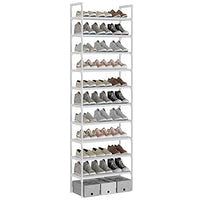 1 x RAW Customer Returns AcornFort S-528 10-Tier Shoe Rack, Shoe Storage Shelf, Shoe Organizer for 20-30 Pairs of Shoes, 30 x 56 x 170 cm, 16mm Thicken Extra Pipe, Hallway, Bedroom White  - RRP €51.56