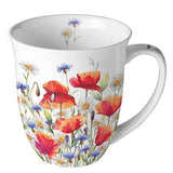 1 x RAW Customer Returns Ambiente porcelain cup approx. 400ml bone china mug for tea or coffee floral poppies and cornflowers - RRP €18.05