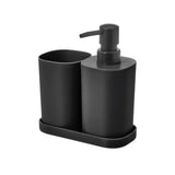 1 x RAW Customer Returns EURASIA STORE - Dispenser, Soap Dish and Toothbrush Holder Set, Set of 3 Bathroom Accessories, PP Decoration, Modern and Practical Design Black  - RRP €11.95