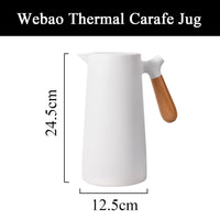 1 x RAW Customer Returns Webao thermos 1l coffee pot with wooden handle, glass insert, quick tip closure, insulated jug for coffee, tea and water, white - RRP €24.5