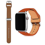 1 x Brand New Obastyle Compatible Genuine Leather Strap for Apple Watch 38 40 42 44MM, Strap for iWatch Series 6 SE 5 4 3 2 1 with Buckle, Adjustable Length 42 44MM, Orange  - RRP €18.68