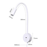 1 x RAW Customer Returns Ritona reading lamp wall reading lamp charger USB charging port touch switch LED 3W warm white 3000K 110-240V AC input EU plug cable matt white White USB Touch Switch  - RRP €30.24