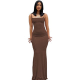 2 x Brand New TOFBS Women s Spaghetti Strap Bodycon Sleeveless Long Dress Sexy Skims Maxi Dress Elegant Fishtail Dresses Cocktail Dress Evening Dress Party Dress Summer Dress Brown, S  - RRP €43.54