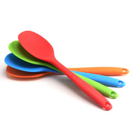 1 x RAW Customer Returns Better Jonny Set of 4 Silicone Spoons, Length Dough Scraper Spatula Cooking Spoon Kitchen Spoon Set with Long Handle Heat Resistant up to 230 for Cooking and Baking, 28.3 cm Blue Red Green Orange  - RRP €11.09