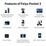 1 x RAW Customer Returns Feiyu Pocket 3 with Wireless Remote Control - 4K Vlog Camera with 3-Axis Gimbal, Face Tracking, Magnetic Stand, 130 Wide Angle and F2.0 Aperture, Pocket-Sized Camcorder for Photography - RRP €349.0