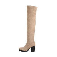 1 x RAW Customer Returns Elara Damen Stiefel Overknee High Heels Absatz Chunkyrayan E4835 Khaki-38 - RRP €43.74