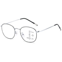 1 x RAW Customer Returns KOOSUFA Fashion Round Progressive Lens Reading Glasses Progressive Multifocus Anti-Blue Light Men Women Ultra Light Metal Frame Workplace Glasses Reading Aid 1x Black Silver 2.0 - RRP €23.18