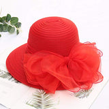 3 x Brand New NociHah Women s Summer Organza Church Top Hat - Easter Tea Party Hat Bowknot Mesh Sunshade Hat Travel Sunshade Sun Hat Derby Hat DE NL SE PL, Alphanumeric, M, Red  - RRP €90.0