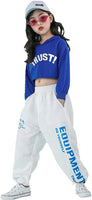 1 x RAW Customer Returns Girls Hip Hop Clothing, Street Dance Outfit, Hoodie, Jogger Pants Kids Tracksuit Set, Blue, 150 - RRP €36.98