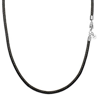 1 x RAW Customer Returns Viwind leather chain 925 silver clasp braided faux leather necklace 2.5mm wide women men chain for pendant charm 45-60cm selectable DIY leather cord 55cm, black  - RRP €18.14