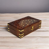 1 x RAW Customer Returns Ajuny Handmade Wooden Jewelry Box with Brass Inlay Hand Carved Multipurpose Keepsake Storage Travel Organizer Vintage Decorative Chest Jewelry Holder Gift 8x5 inches - RRP €19.99