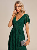 1 x RAW Customer Returns Ever-Pretty Mother Dress Long Lace High Low Short Sleeves V Neck Women Evening Dresses Dark Green 52 - RRP €59.99