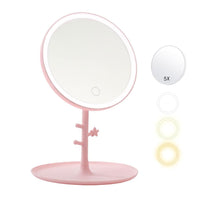 1 x RAW Customer Returns GVEFIVME cosmetic mirror with LED light, illuminated make-up mirror for make-up, shaving and wearing contact lenses, 3 light colors and dimmable brightness pink  - RRP €12.08