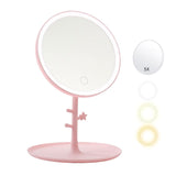 1 x RAW Customer Returns GVEFIVME cosmetic mirror with LED light, illuminated make-up mirror for make-up, shaving and wearing contact lenses, 3 light colors and dimmable brightness pink  - RRP €12.08