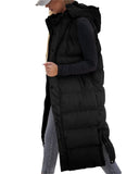 1 x RAW Customer Returns Tankaneo Women s Vest Quilted Long Quilted Vest with Hood Long Sleeve Button Down Puff Vest Cotton Padded Jacket Winter Coat - RRP €52.43