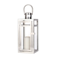 1 x RAW Customer Returns TRIROCKS 30.5cm Tall Decorative Stainless Steel Metal Lantern with Clear Glass Panels Event Table Indoor Outdoor Silver  - RRP €32.99