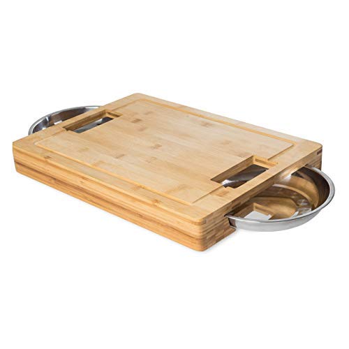 1 x RAW Customer Returns DiConcetto cutting board with drip trays carving board bamboo rectangular XXL antibacterial inclined juice groove anti-slip feet best quality 42.5 x 32.5 x 6 cm - RRP €35.28